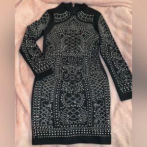 Black Studded Moc Neck Bodycon Dress (M)